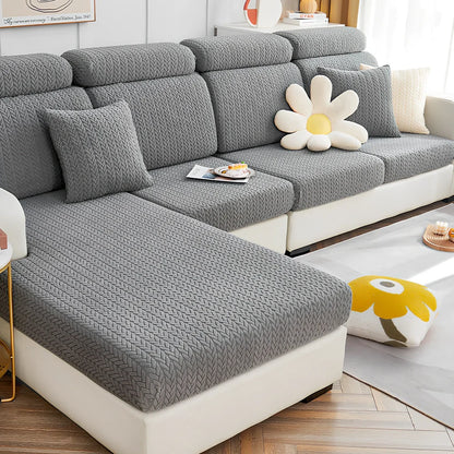 Elastic sofa cover with plant flower pattern on combination sofa in lake blue colour