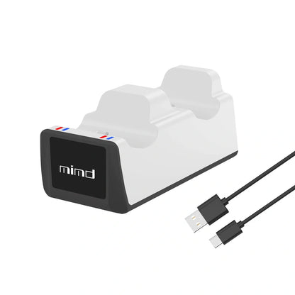 PS5 dual wireless controller charger with LED indicators in black and white