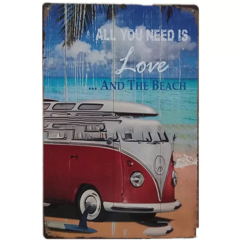 Retro tin painting metal craft with car and motorcycle design, 20x30cm