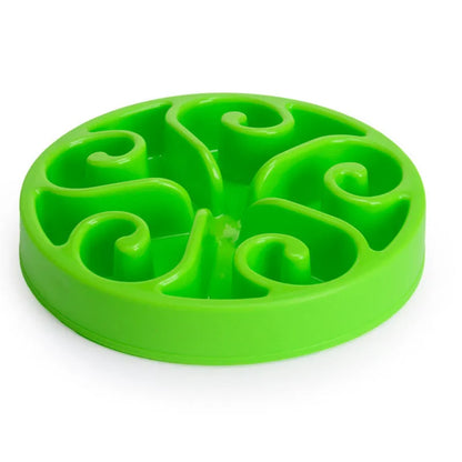 Slow feeder dog bowl with maze pattern and non-slip base in assorted colours