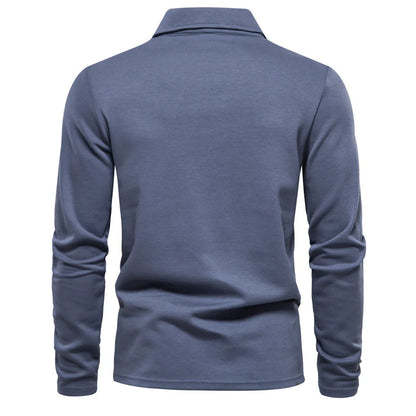Stylish long-sleeve polo shirt in various colors, featuring a unique lapel design and made from premium cotton-blend fabric for comfort and durability.