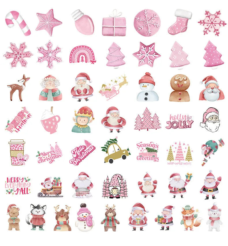 Pack of 50 cute Christmas decoration waterproof vinyl stickers for car, phone, laptop.