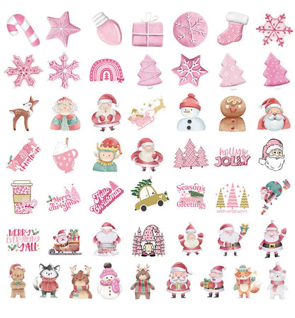 Pack of 50 cute Christmas decoration waterproof vinyl stickers for car, phone, laptop.