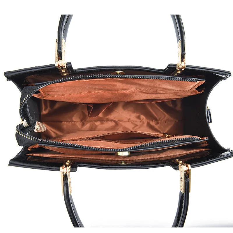 Ladies' PU leather one-shoulder handbag in horizontal square shape, shown in available colour options