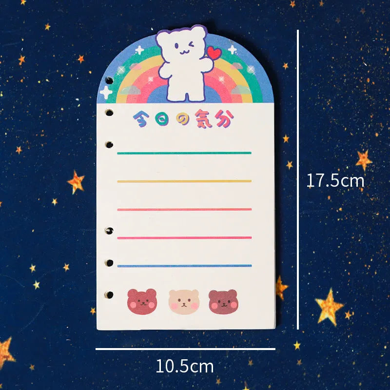 A6 student notebook with character design showing 6-hole binding and 90x170mm dimensions