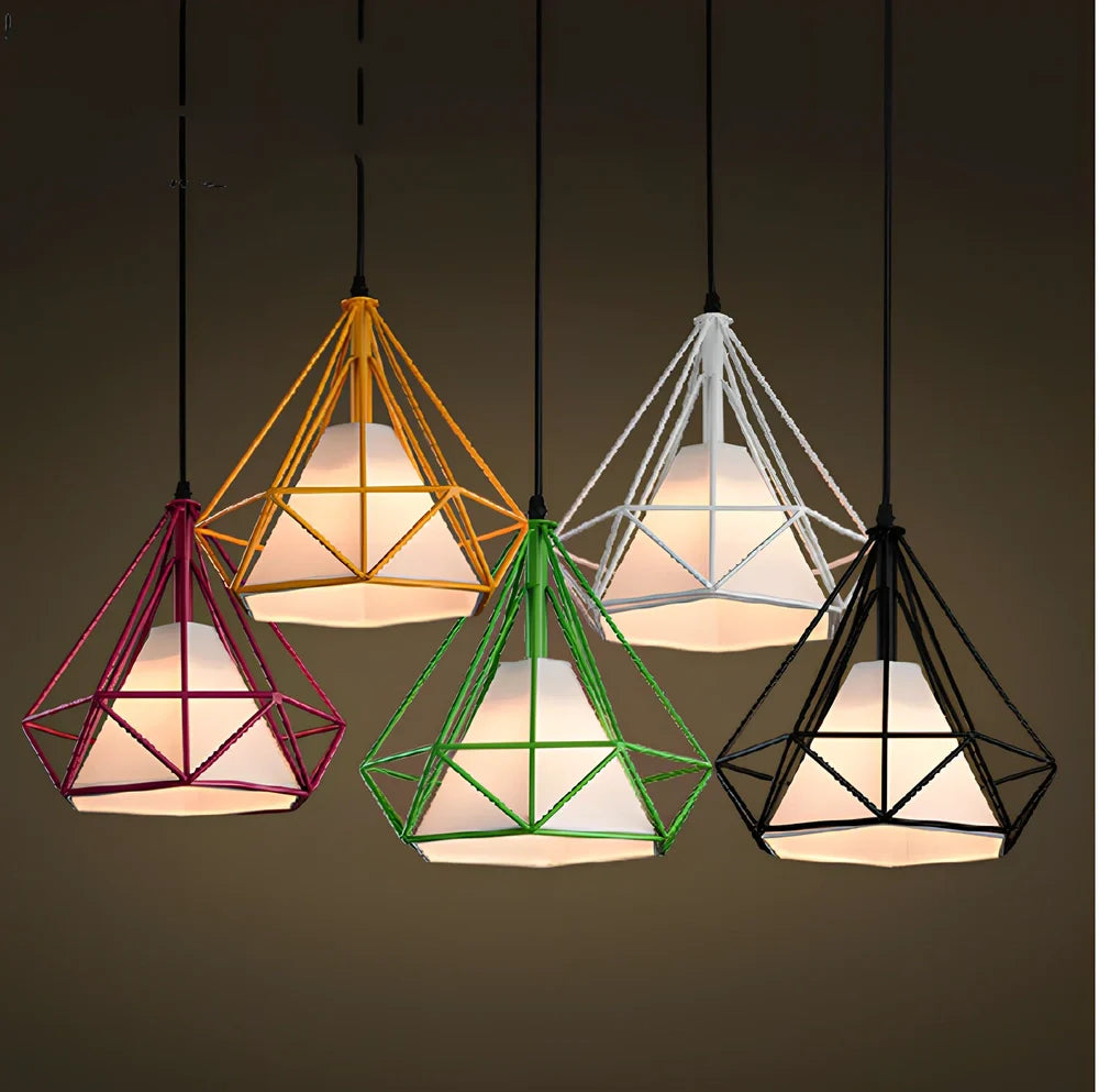 Wrought iron diamond chandelier with adjustable height and LED lighting for 10-15 square metre rooms