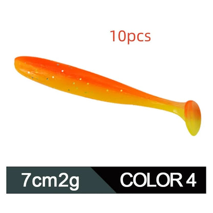 7cm soft worm fishing lure with two-tone T-tail in various colours for Mandarin fish and Topmouth Culter