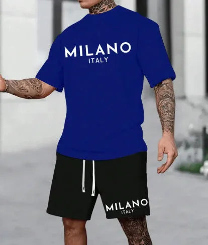 Polyester short sleeve suit set showing coordinated top and shorts in available colours