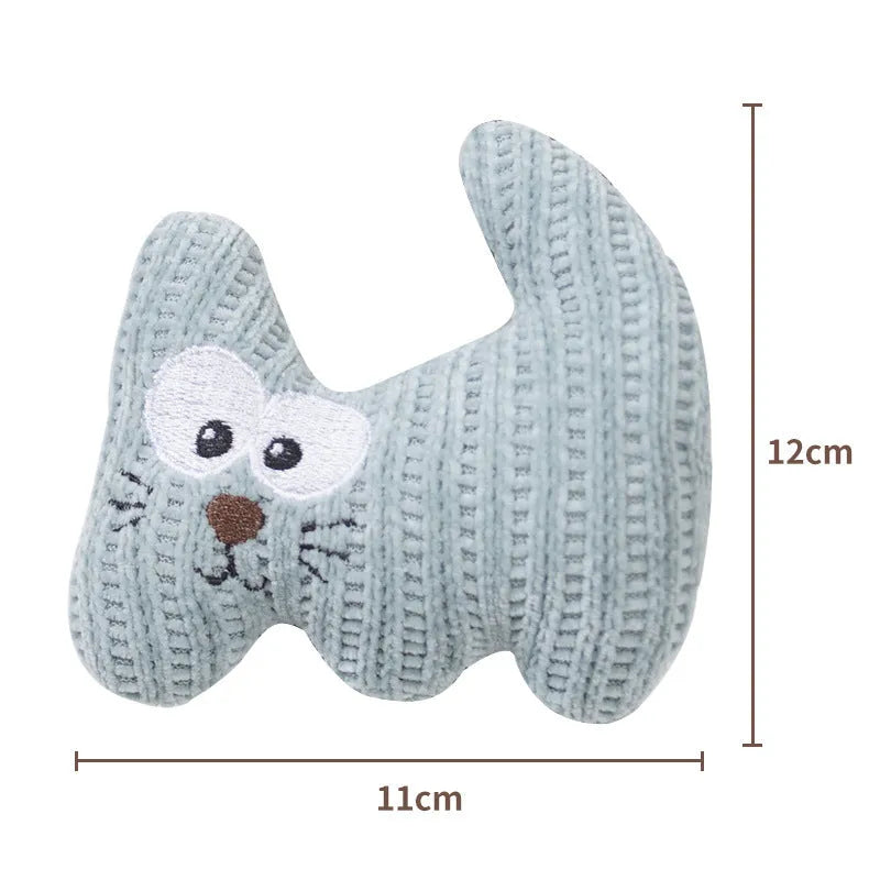 Cyan knitted plush cat toy with bell and organic catnip filling for cats to chew and play with.