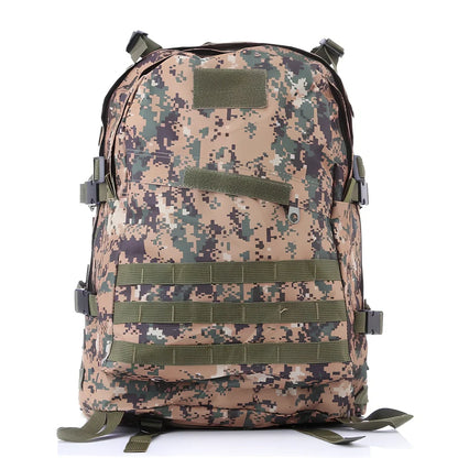 3D tactical backpack in camouflage colour with MOLLE webbing and adjustable shoulder straps