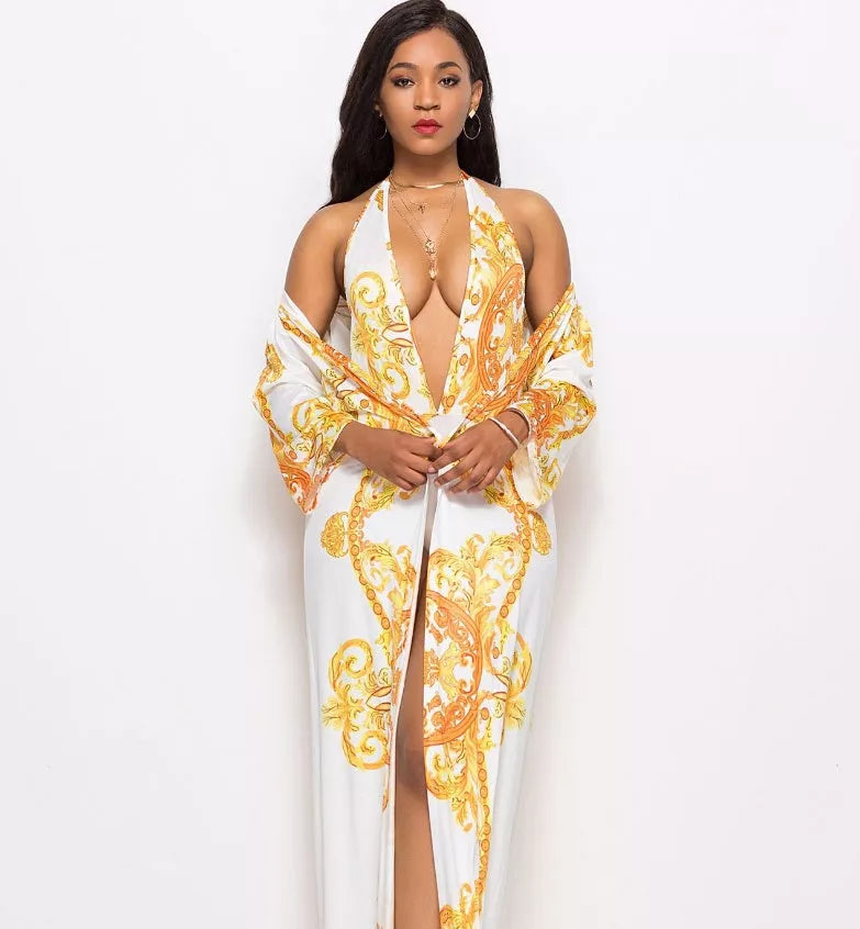 Printed cloak bikini in black and white, sizes M to 2XL, lightweight polyester fabric