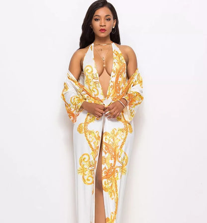 Printed cloak bikini in black and white, sizes M to 2XL, lightweight polyester fabric