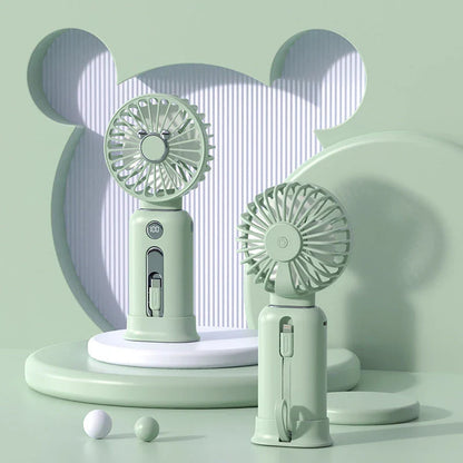 2-in-1 Handheld Fan with Power Bank - Adjustable 3-speed wind settings, compact design, and USB charging capabilities for a versatile cooling and power solution