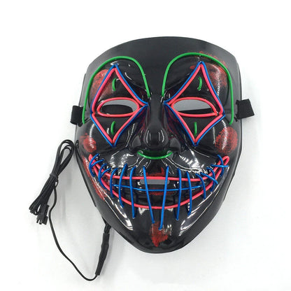 Glow-in-the-dark LED Halloween mask with adjustable straps and bright, mesmerizing illumination