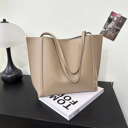 Women's PU single shoulder bag, horizontal square, 44x11x29cm, with synthetic leather lining and stitching, in grey, coffee, black, white, khaki or light brown