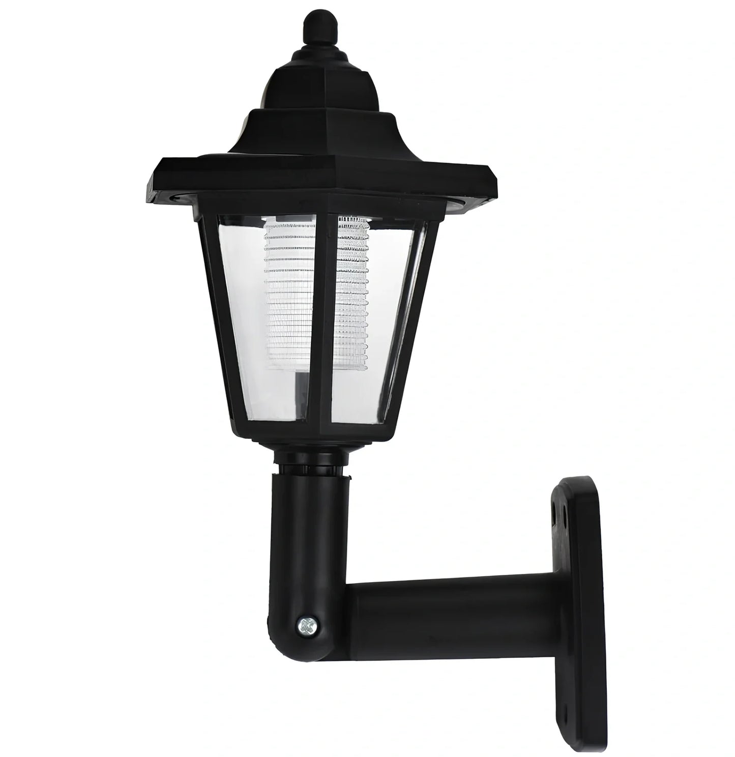 Black hexagonal solar wall lamp with monocrystal silicon panel and automatic light sensor for outdoor use