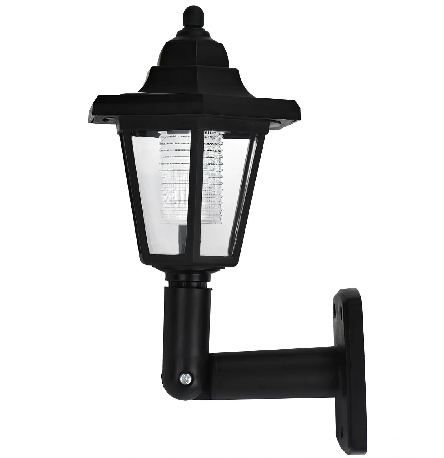 Black hexagonal solar wall lamp with monocrystal silicon panel and automatic light sensor for outdoor use