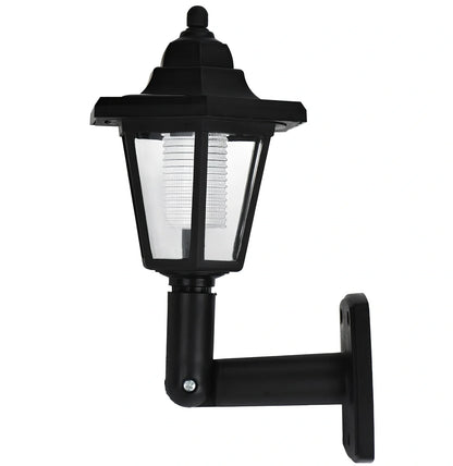 Black hexagonal solar wall lamp with monocrystal silicon panel and automatic light sensor for outdoor use