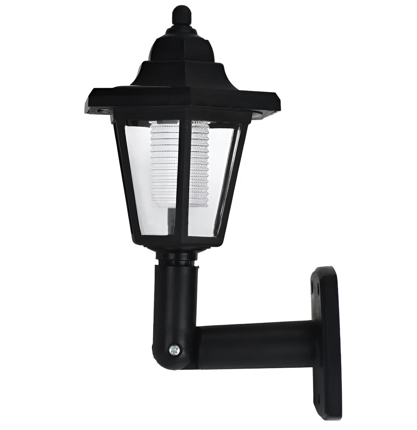 Black hexagonal solar-powered wall lamp for outdoor garden or patio lighting