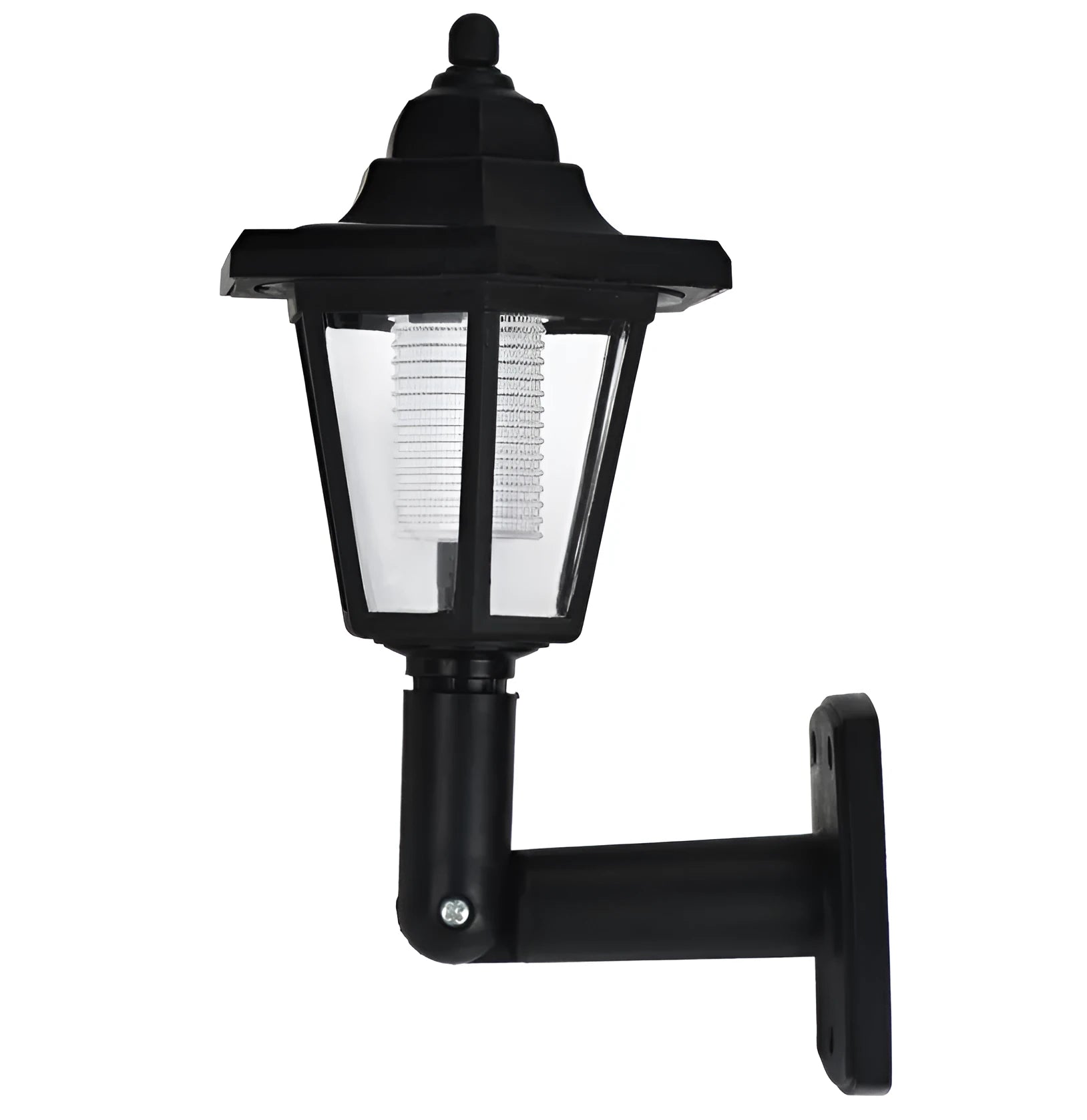 Black hexagonal solar-powered wall lamp for outdoor garden or patio lighting