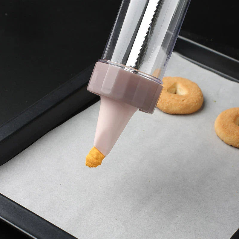 Versatile cookie press kit with interchangeable discs for creating various baked treats at home