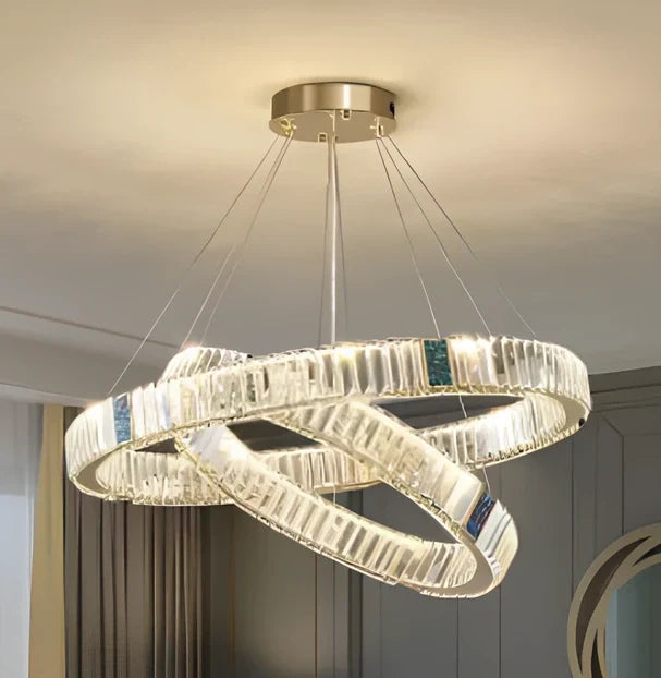 Weiwei crystal chandelier with stainless steel frame and remote control for stepless dimming in multiple layer configurations