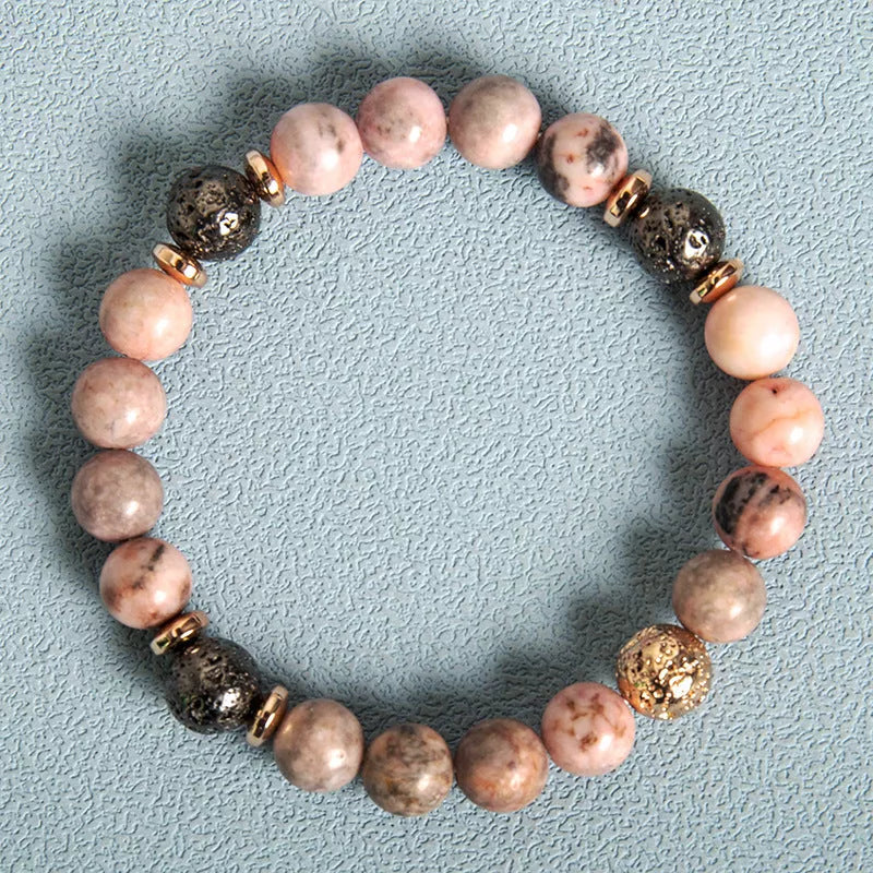 Haematite Spacer Zebra Beaded Bracelet with pink zebra pattern and natural stone powder