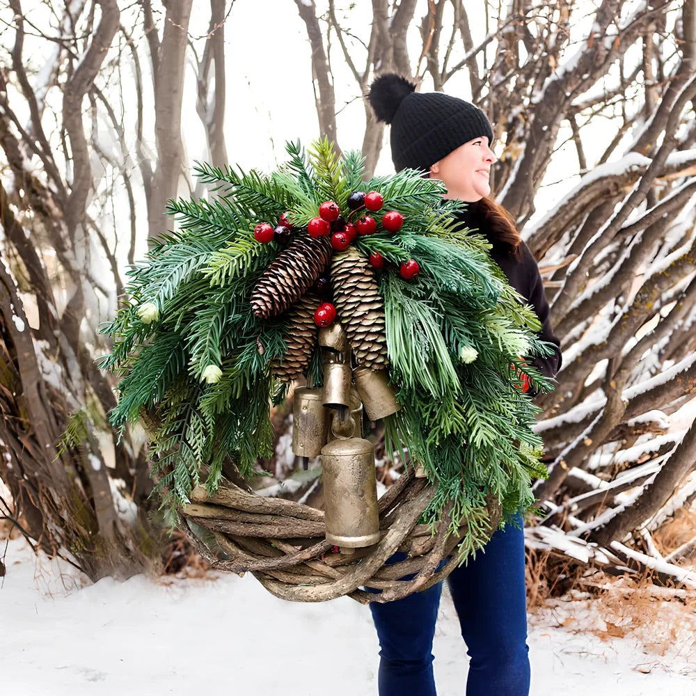 Christmas door hanging decoration measuring 50cm with plastic construction and luminous ornament options