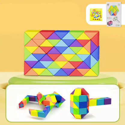 Magic Snake Ruler Puzzle in vibrant rainbow colors, transformable into various shapes