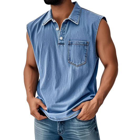 Men's loose fit short-sleeve polo shirt with 3D digital print and button front.