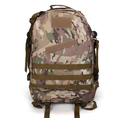 3D tactical backpack in camouflage colour with MOLLE webbing and adjustable shoulder straps