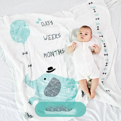 Cotton baby swaddle measuring 120x120cm with cartoon pattern in Rainbow colour option