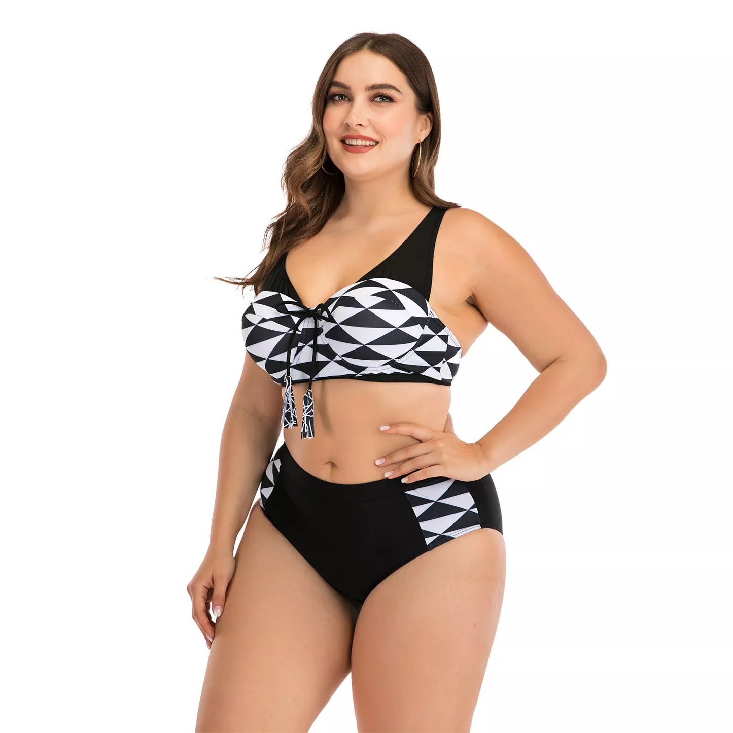 Big cup ladies swimsuit in black, made with durable nylon fabric for support and style