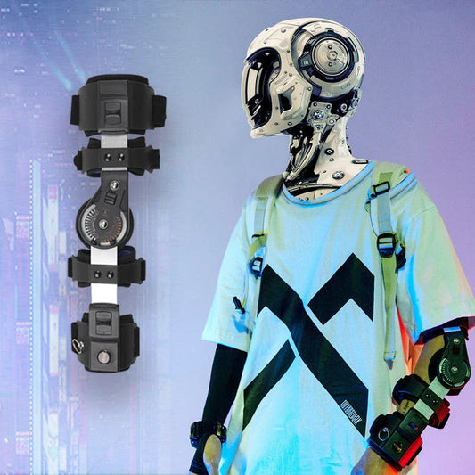 Medical Elbow Brace with cyberpunk-inspired design, featuring lightweight aluminum alloy construction and soft, widened shoulder pads for exceptional comfort and support.
