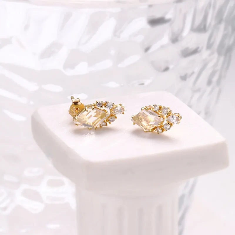 925 sterling silver geometric ear studs with sweet white crystal centrepiece