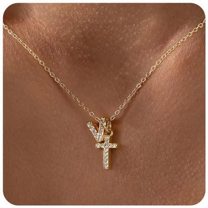 A-Z zircon inlaid letter necklace on a copper regular chain with electroplated finish