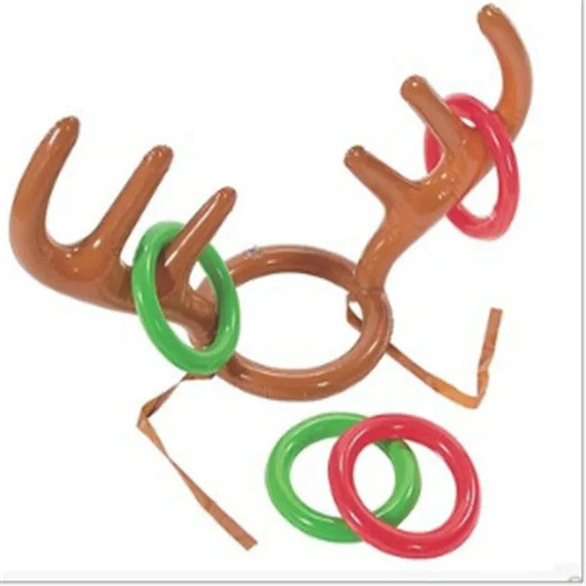 Inflatable Christmas reindeer antler hat ring toss game with 80cm antlers and red and green throwing circles
