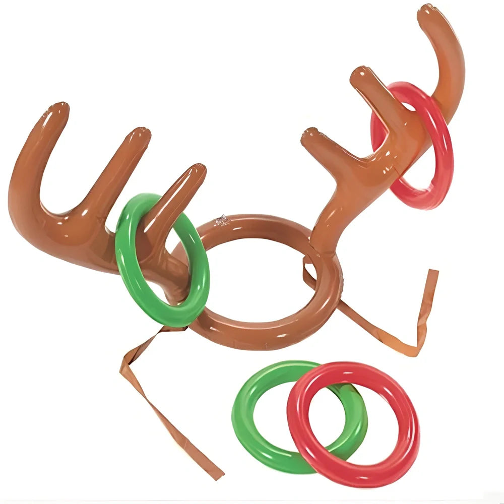 Christmas inflatable reindeer antler hat ring toss game with 80cm antlers and coloured throwing rings