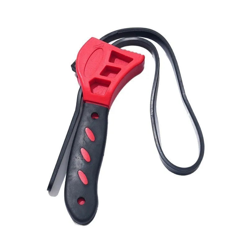 Adjustable rubber strap wrench showing phosphated finish and 21.5cm length with measurement scale