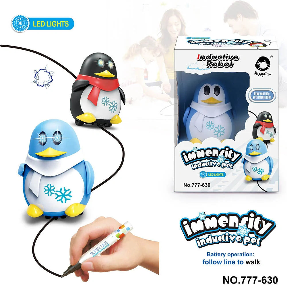 Interactive optical sensor pet toy robot following a black line on paper