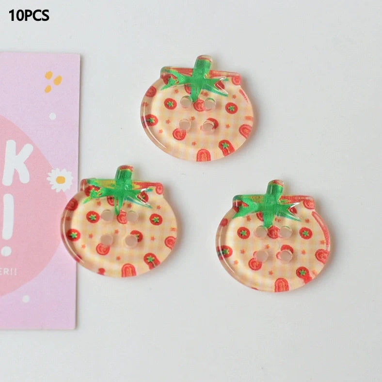 Tomato pattern buttons in five colours including cherry tomato printing and red plaid designs
