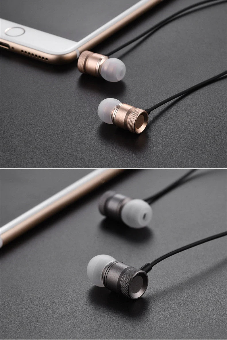 In-ear music video headphones with environmental TPE material in black, silver, pink, and gold