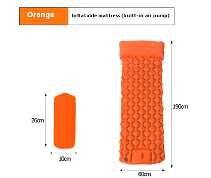 LT-88 navy blue inflatable sleeping pad showing 190cm length and integrated foot strap pillow design