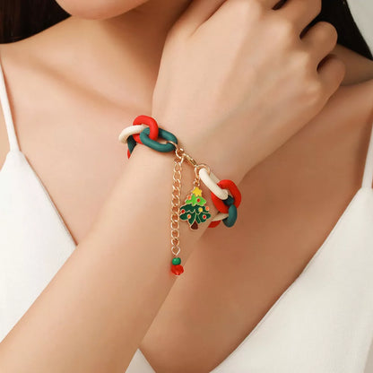 Festive Christmas Metal Chain Bracelet with Santa Claus and snowflake designs