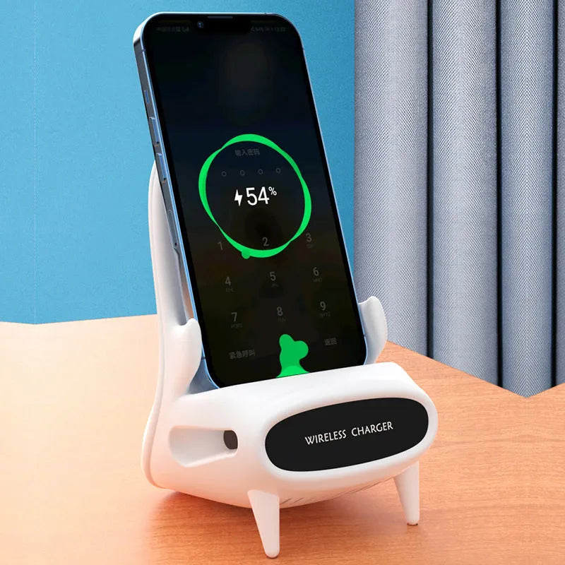 White portable mini desk wireless phone charger and holder with 10W fast charging