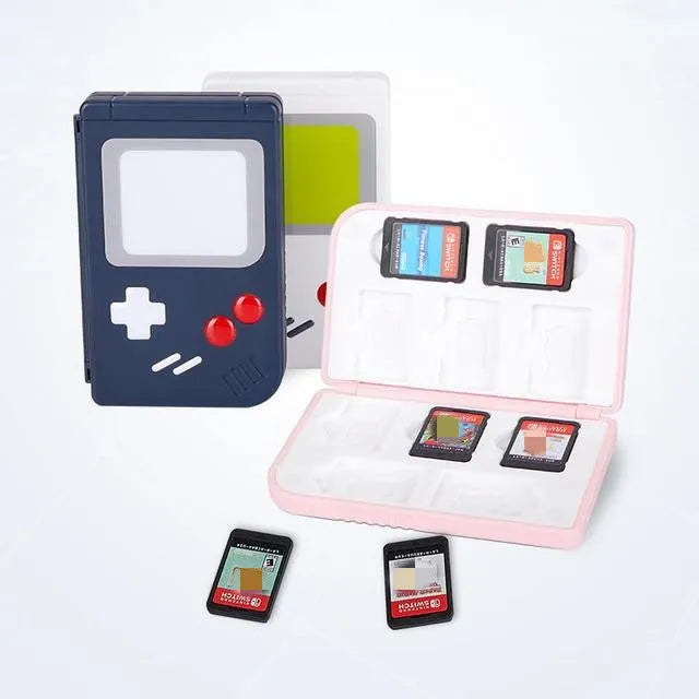 Compact blue Nintendo Switch game card storage box showing 12 individual slots for game cartridges