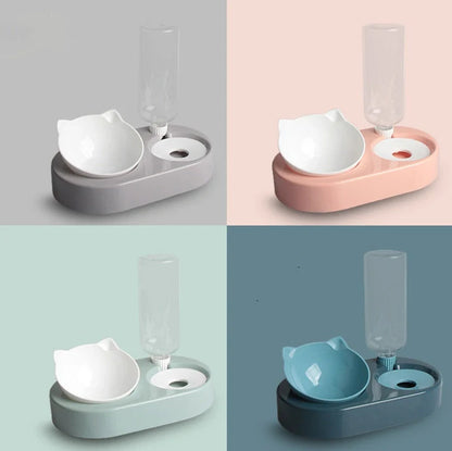 Two-in-One Pet Bowl with Automatic Water Dispenser in various colors