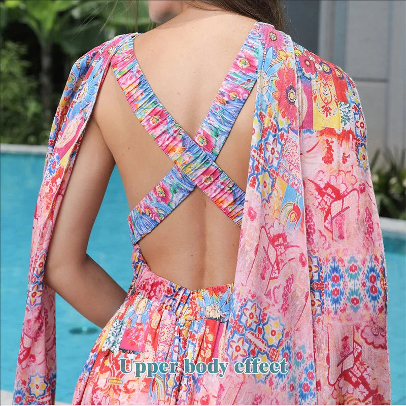 Women's Floral Style Large Hem Dress in vibrant red, showcasing large hem design and comfortable fit