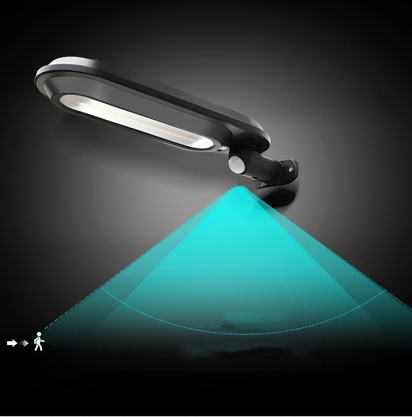 Solar wall light with black shell mounted on brick wall providing warm outdoor illumination