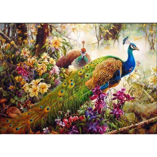 Hand-painted peacock digital oil painting on canvas, 40*50 inches, vibrant colors